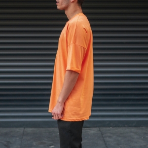 Men's Oversize T-Shirt Round Neck Text Printed Orange - 4