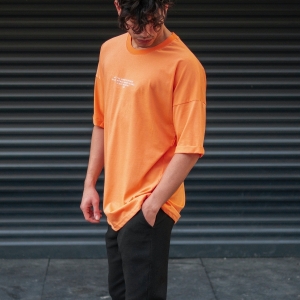 Men's Oversize T-Shirt Round Neck Text Printed Orange - 5