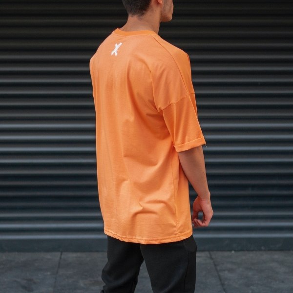 Men's Oversize T-Shirt Round Neck Text Printed Orange - 8