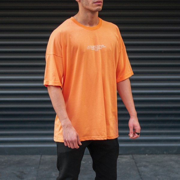 Men's Oversize T-Shirt Round Neck Text Printed Orange - 7