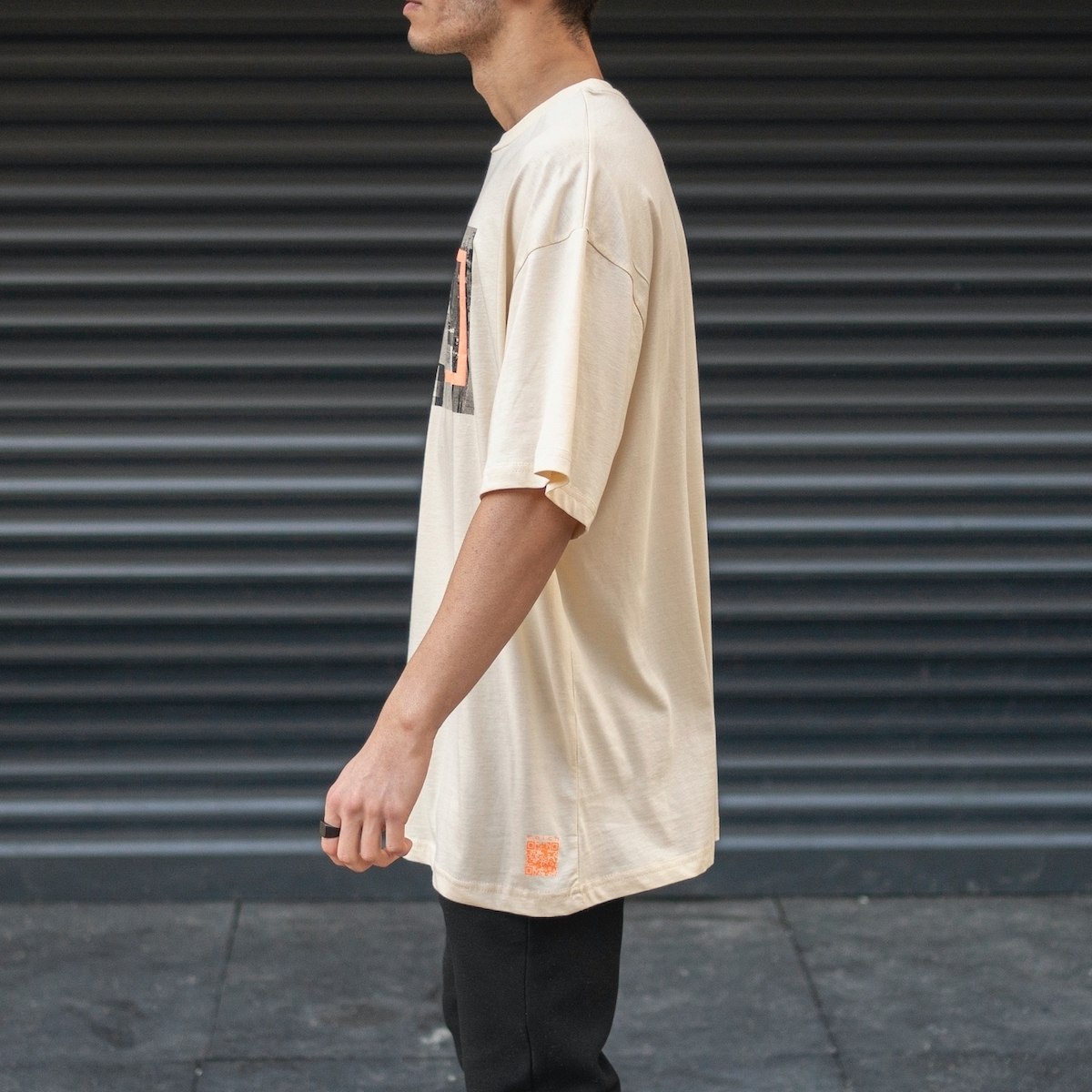 Men\'s Oversize Basic T-Shirt Printed Beige | Martin Valen