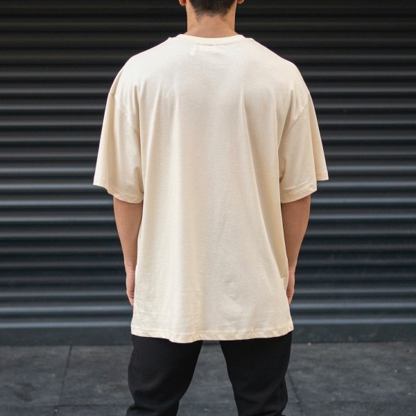 Men's Oversize Basic T-Shirt Printed Beige - 5