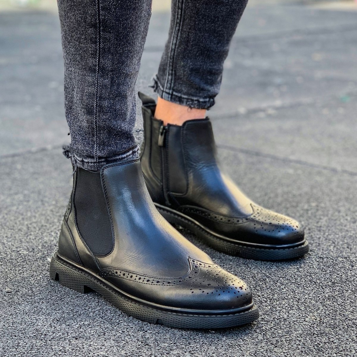 Men's Leather Chelsea Zipper Boots Black