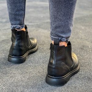 Men's Leather Chelsea Zipper Boots Black