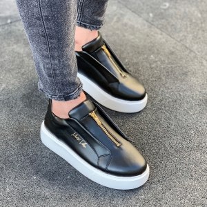 Men's Slip on Sneakers Zipper Shoes Black - 4