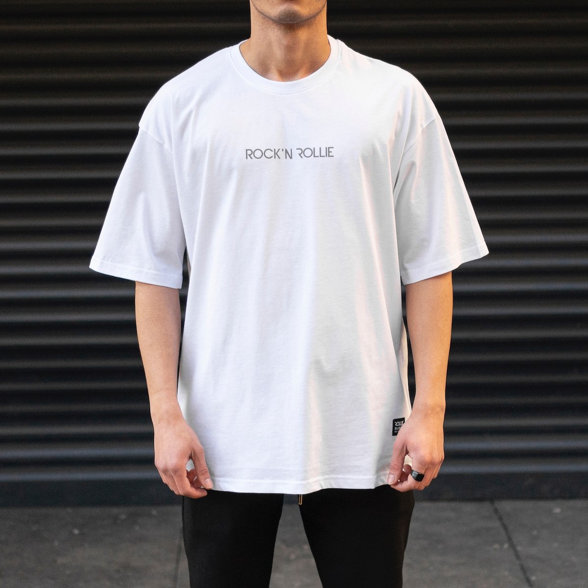 Men's Oversize T-Shirt Basic Neck Text Printed White - 1