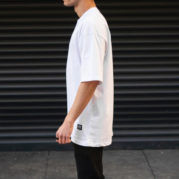 Men's Oversize T-Shirt Basic Neck Text Printed White - 4