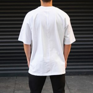 Men's Oversize T-Shirt Basic Neck Text Printed White - 5