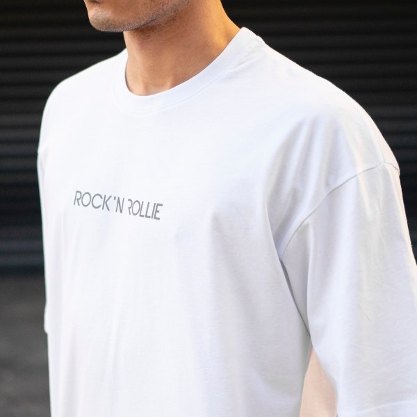 Men's Oversize T-Shirt Basic Neck Text Printed White - 2