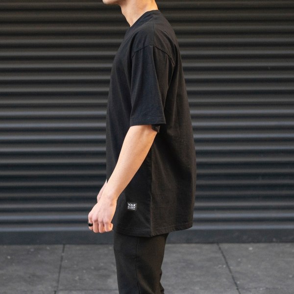 Men's Oversize T-Shirt Basic Neck Text Printed Black - 3