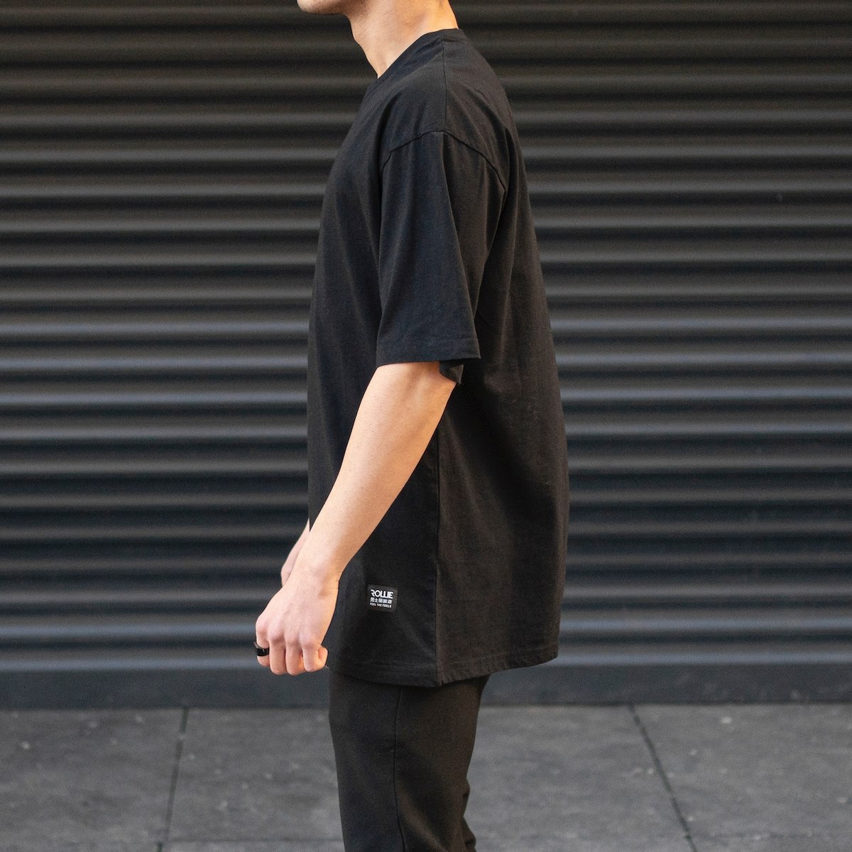 Men's Oversize T-Shirt Basic Neck Text Printed Black | Martin Valen