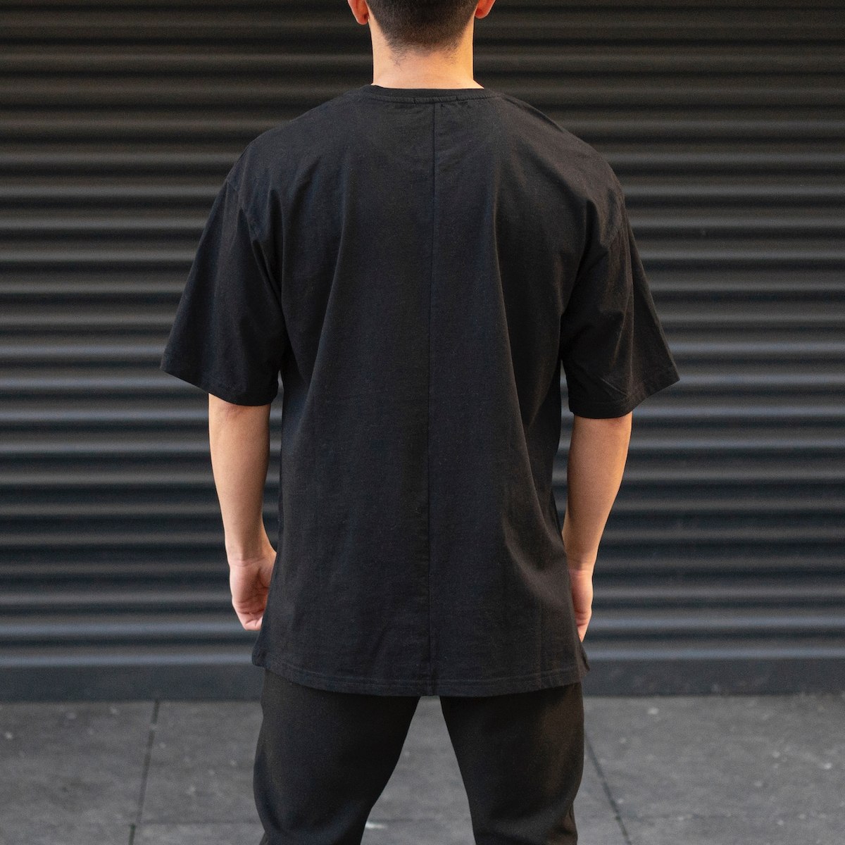 Men's Oversize T-Shirt Basic Neck Text Printed Black | Martin Valen