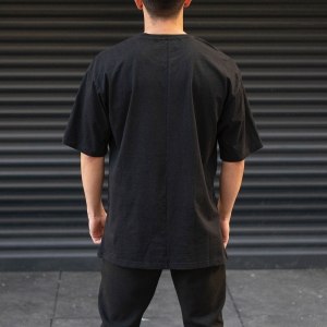 Men's Oversize T-Shirt Basic Neck Text Printed Black