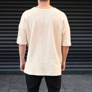 Men's Oversize T-Shirt Round Neck Cream - 5