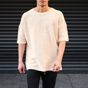 Men's Oversize T-Shirt Round Neck Cream - 1