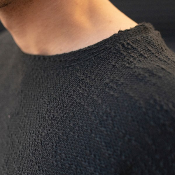Men's Oversize T-Shirt Textured Round Neck Black