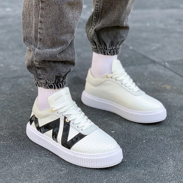 Men's Low Top Sneakers Black Line Shoes White