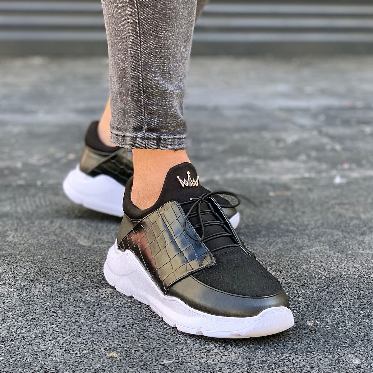 Herren Chunky Sneakers Schildkröten Freizeitschuhe in schwarz