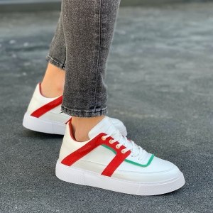 Men's Chunky Sneakers Red Vertical Designer Shoes White