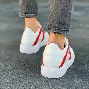 Men's Chunky Sneakers Red Vertical Designer Shoes White