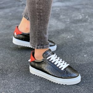 Heren Low Top Croco Sneakers Schoenen Zwart-Wit - 2
