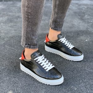 Herren Low Top Sneakers Schuhe mit Krokodilleder Optik in weiss - 4