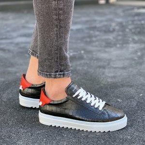 Heren Low Top Croco Sneakers Schoenen Zwart-Wit - 5