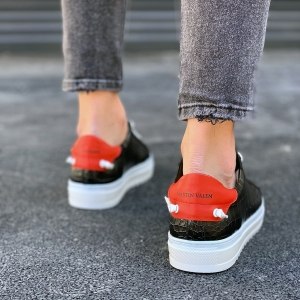 Uomo Basse Coccodrillo Sneakers Scarpe Nero-Bianco - 6