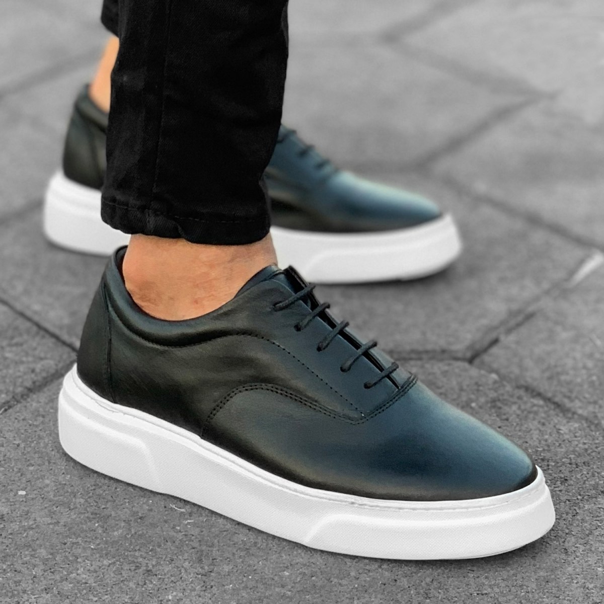 Herren Sneakers Leder Schuhe in schwarzweiß