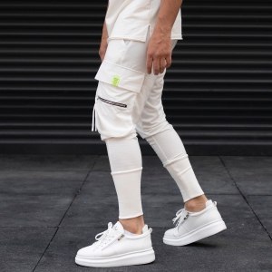 Men's Side Pocket Detail Cargo White Sweatpants - 3