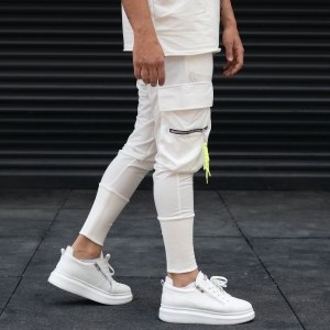 Men's Side Pocket Detail Cargo White Sweatpants - 4