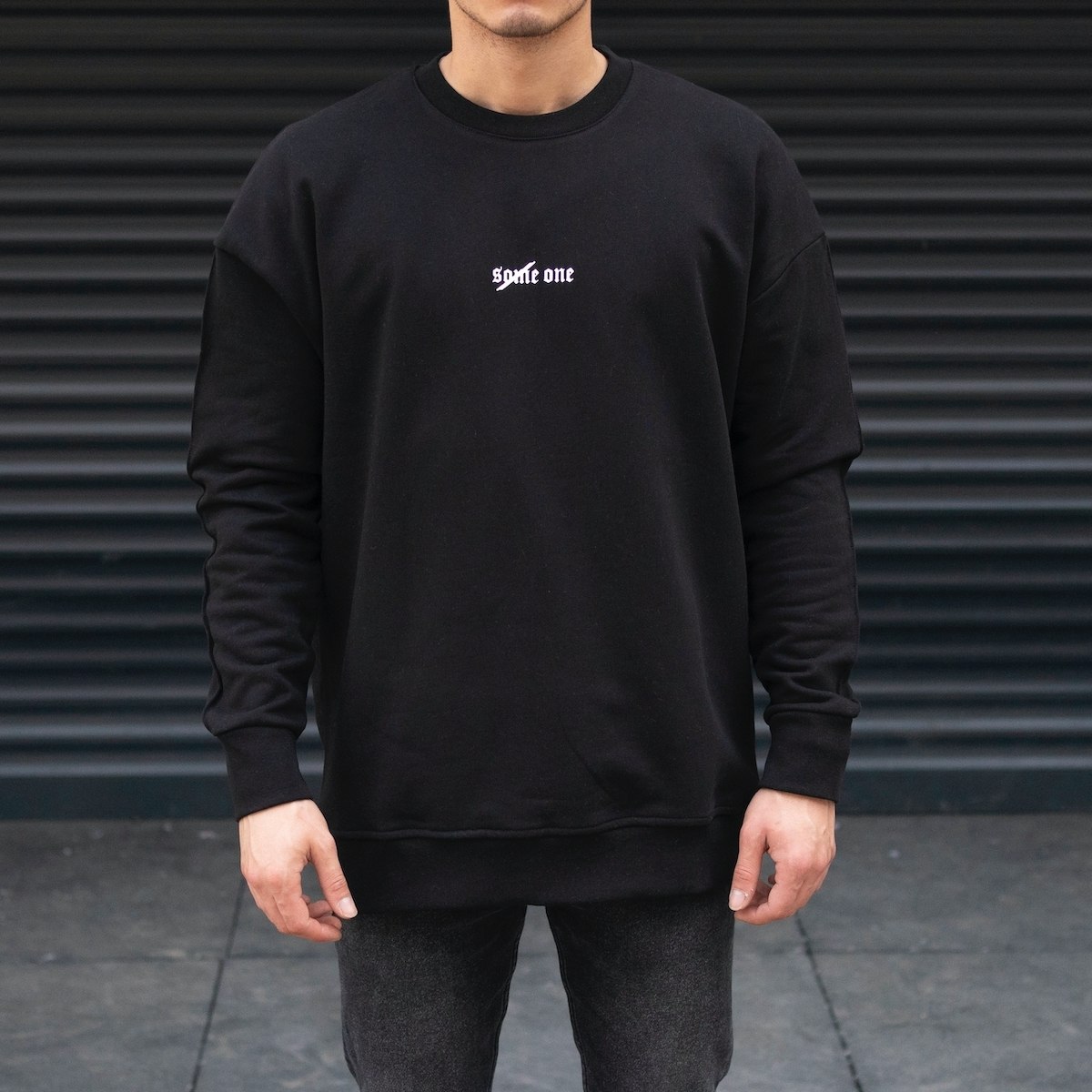 Men's Designer Sweatshirt Font Detailed Black - 1