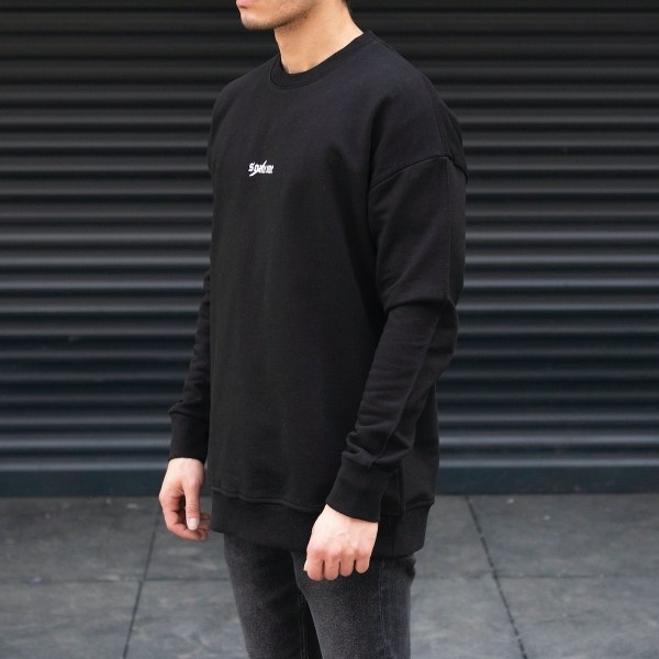 Men's Designer Sweatshirt Font Detailed Black - 2