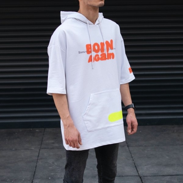 Men's ShortArm Hoodie T-shirt Short Sleeve White - 3