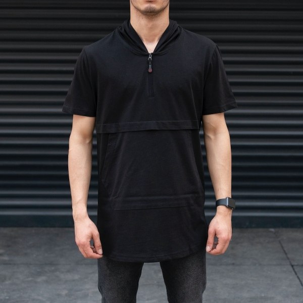 Men's ShortArm Hoodie T-shirt Short Sleeve Black - 1