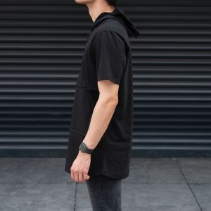 Men's ShortArm Hoodie T-shirt Short Sleeve Black - 2