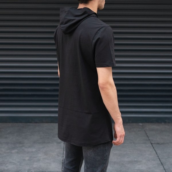 Men's ShortArm Hoodie T-shirt Short Sleeve Black - 3