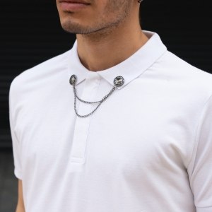 Men's Basic Slim Fit T-shirt Chain Designer White - 3