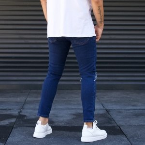 Men's Ripped Jeans Pants Dark Blue - 5