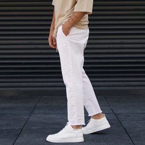 Men's Designer Jeans Fringe Ankle Pants White - 4