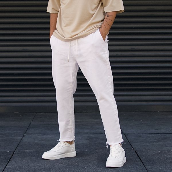 Men's Designer Jeans Fringe Ankle Pants White - 1