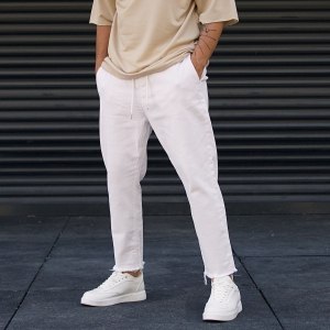 Men's Designer Jeans Fringe Ankle Pants White - 1
