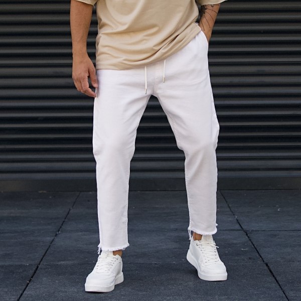Men's Designer Jeans Fringe Ankle Pants White - 2