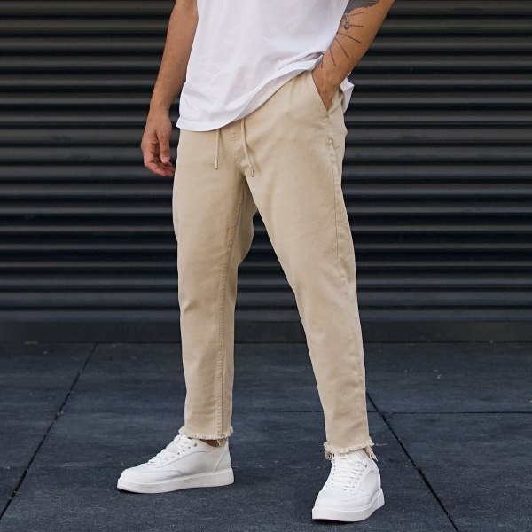Men's Designer Jeans Fringe Ankle Pants Creme - 1