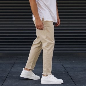 Men's Designer Jeans Fringe Ankle Pants Creme