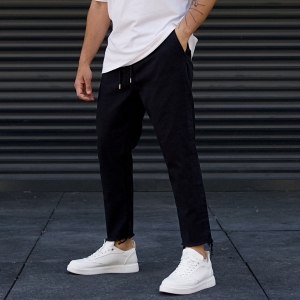 Men's Designer Jeans Fringe Ankle Pants Black