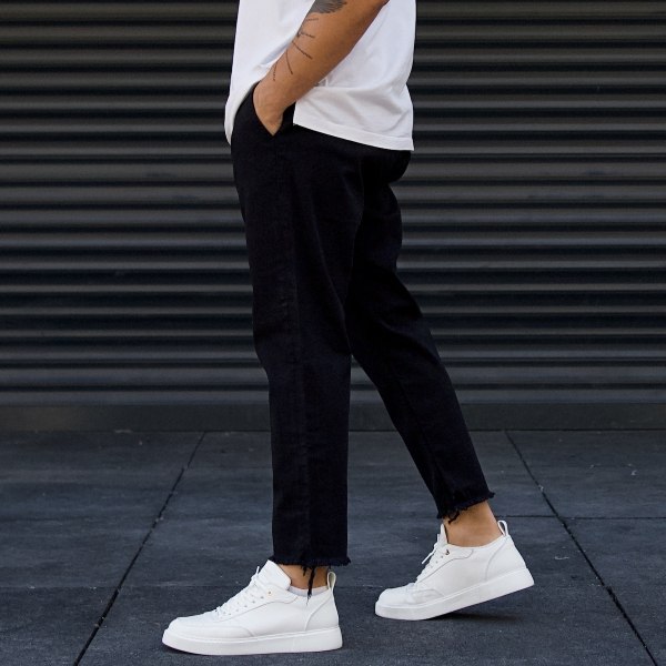 Men's Designer Jeans Fringe Ankle Pants Black - 3