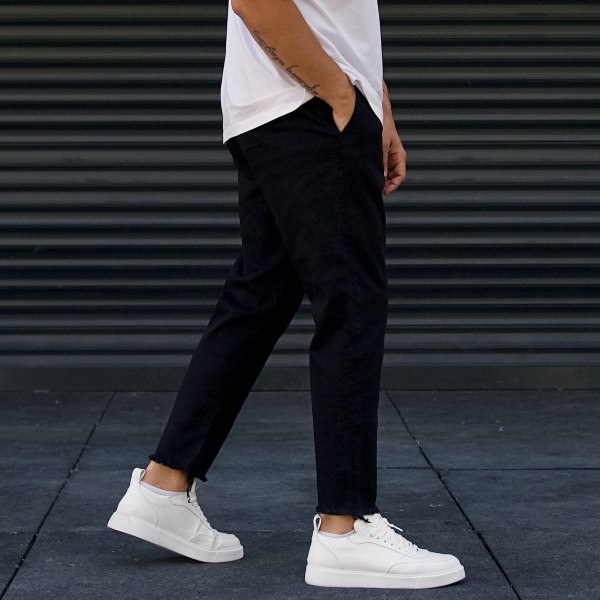 Men's Designer Jeans Fringe Ankle Pants Black - 4