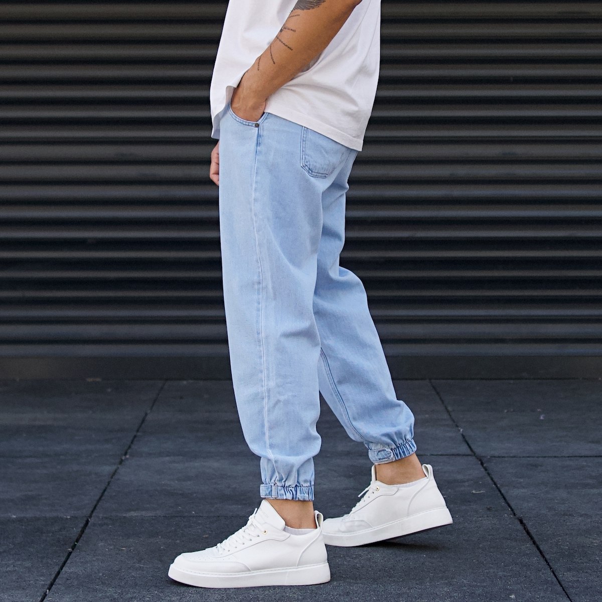 Men's Oversize Jeans Designer Jogger Pants Ice Blue