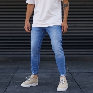 Men's Ripped Jeans Stonewashed Designer Ankle Blue - 2